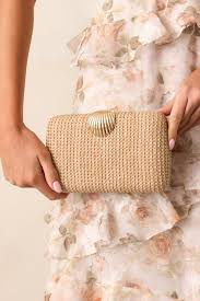 Beige Woven Clutch